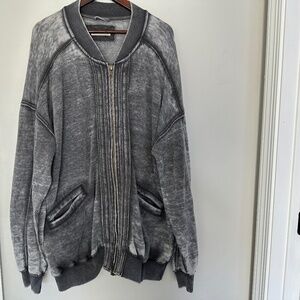 Free People Black Oversized Zip Jacket L Large Bomber